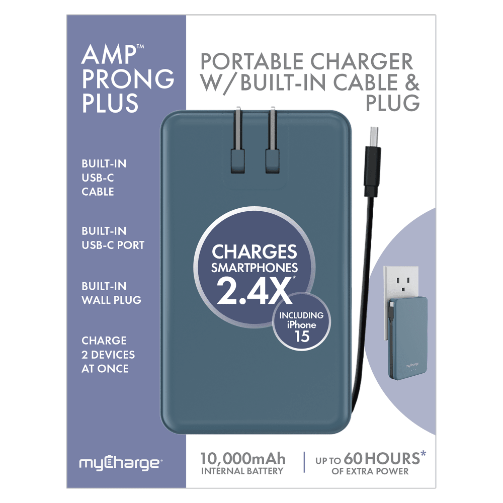 Wholesale cell phone accessory myCharge - Amp Prong Plus Portable Charger with Built in Cable