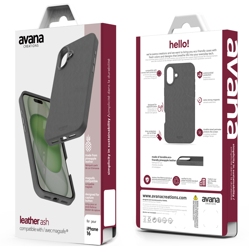 Wholesale cell phone accessory Avana - Leather MagSafe Case for Apple iPhone 16 - Ash