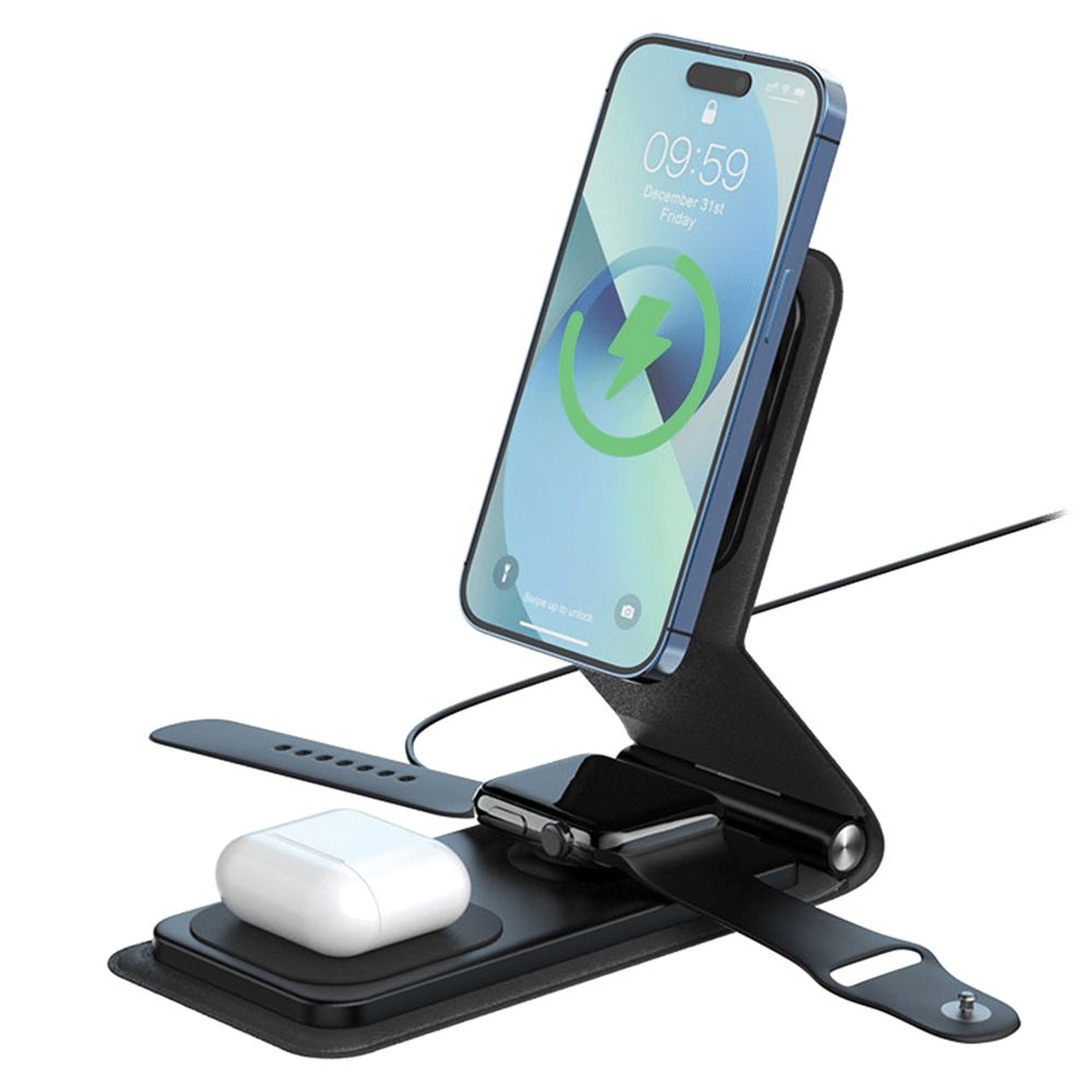 Wholesale cell phone accessory AXS - 3 in 1 Portable Magnetic Charger Stand - Black