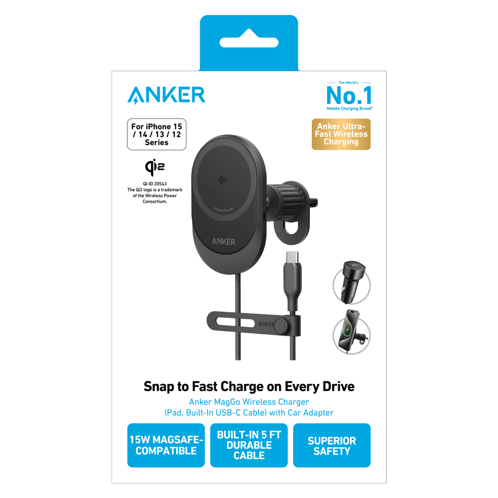 Wholesale cell phone accessory Anker - Qi2 15W Sliding Vent Car Mount Charger with 25W Car