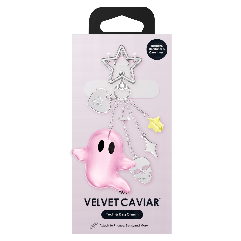 Wholesale cell phone accessory VELVET CAVIAR - Tech and Bag Charm - Pink Ghosted