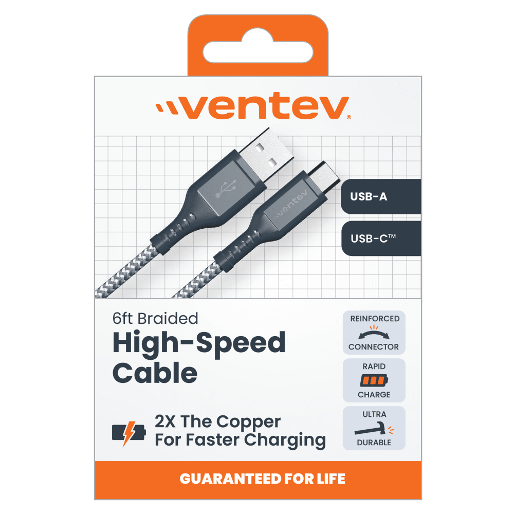 Wholesale cell phone accessory Ventev - High Speed USB A to USB C Braided Cable with 2x the