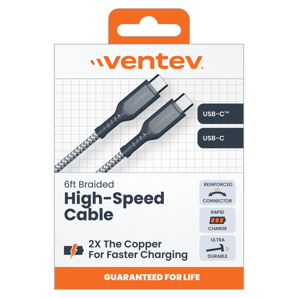 Wholesale cell phone accessory Ventev - High Speed USB C to USB C Braided Cable with 2x the