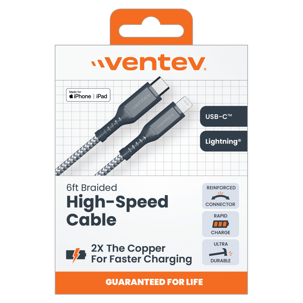Wholesale cell phone accessory Ventev - High Speed USB C to Apple Lightning Braided Cable with