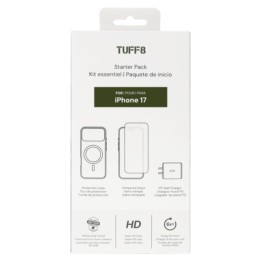 Wholesale cell phone accessory TUFF8 - Bundle (Includes Tempered Glass /  PD Wall Charger 35W