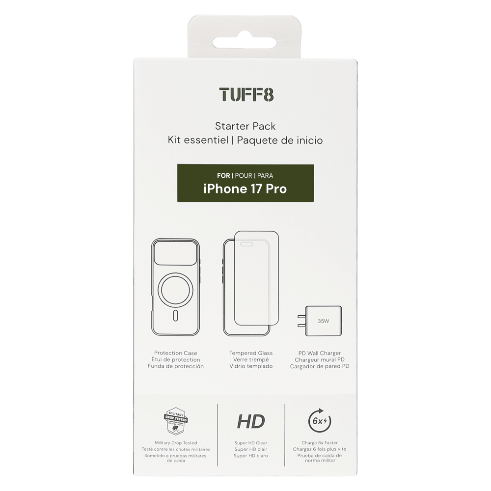 Wholesale cell phone accessory TUFF8 - Bundle (Includes Tempered Glass /  PD Wall Charger 35W