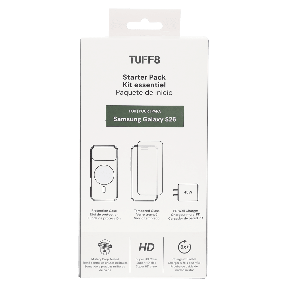 Wholesale cell phone accessory TUFF8 - Bundle (Includes Tempered Glass /  PD Wall Charger 45W