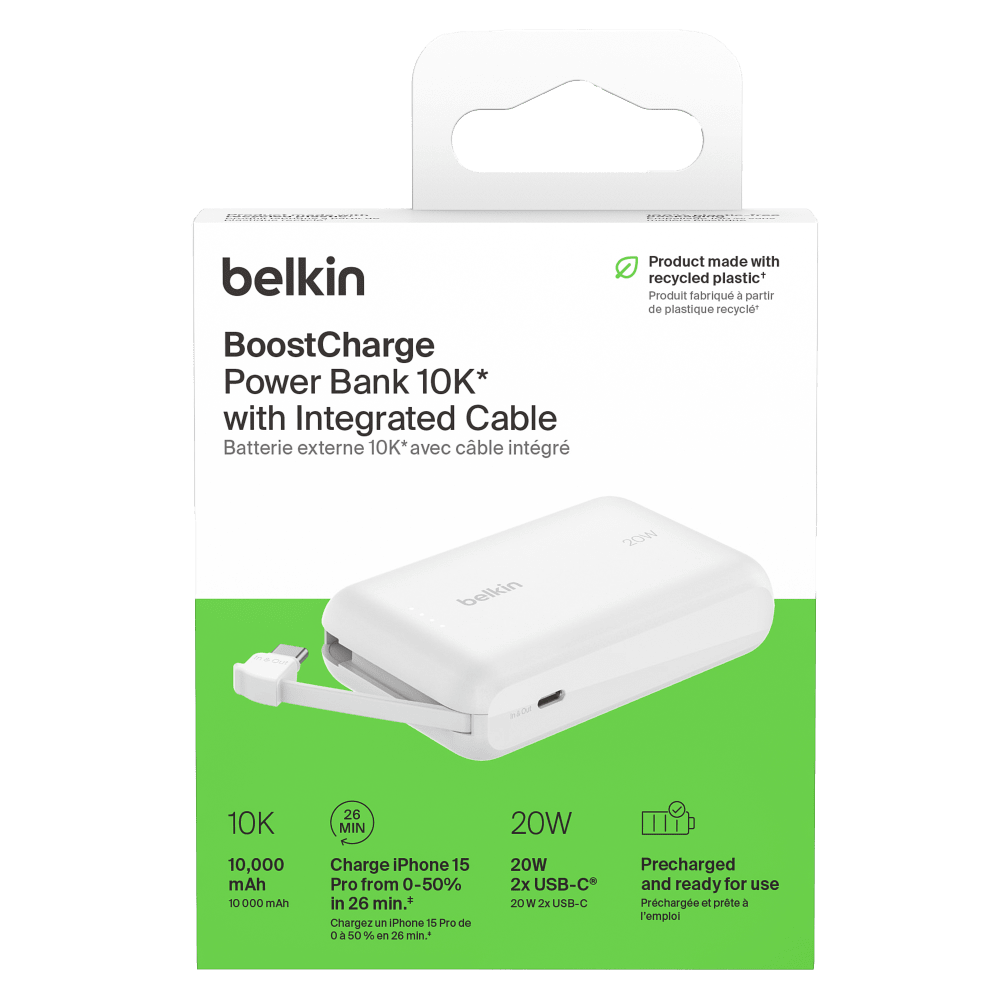 Wholesale cell phone accessory Belkin - BoostCharge Power Bank with Integrated Cable 10,000