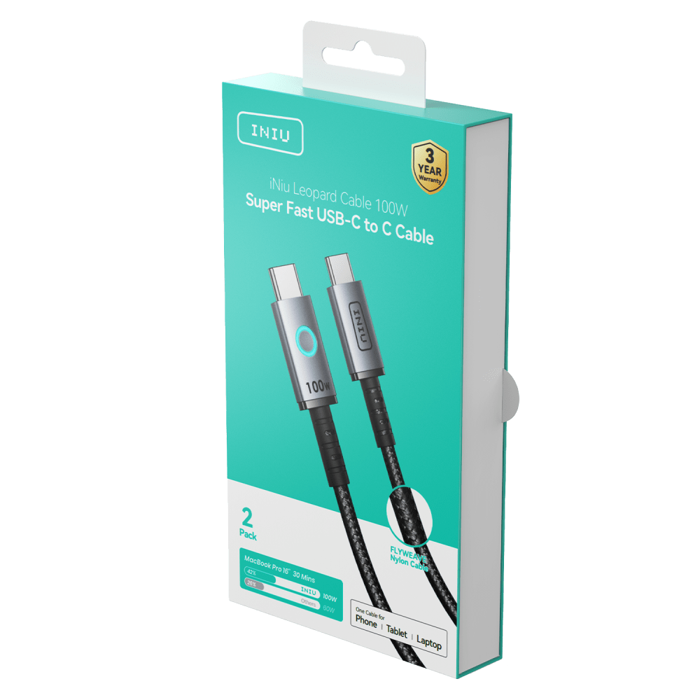 Wholesale cell phone accessory INIU - Leopard USB C to USB C Cable 100W - Black