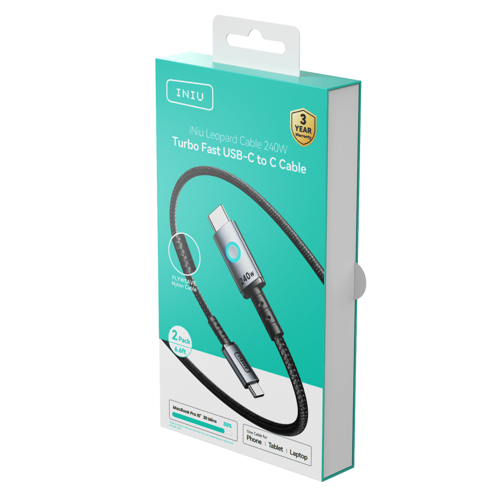Wholesale cell phone accessory INIU - Leopard USB C to USB C Cable 240W - Black