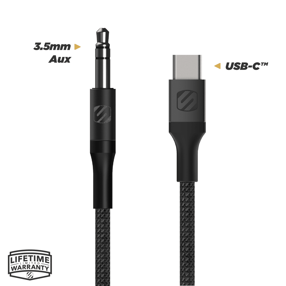 Wholesale cell phone accessory Scosche - Braided USB C to 3.5mm Aux Cable 4ft - Space Gray