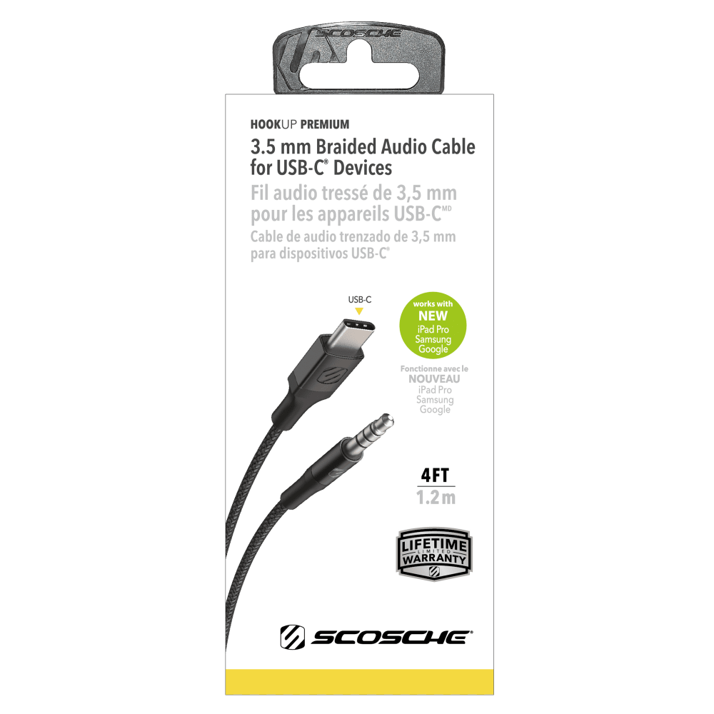 Wholesale cell phone accessory Scosche - Braided USB C to 3.5mm Aux Cable 4ft - Space Gray