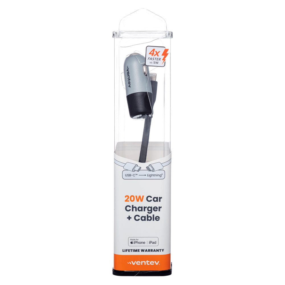 Wholesale cell phone accessory Ventev - 20W USB C PD Car Charger and C to Apple Lightning Cable