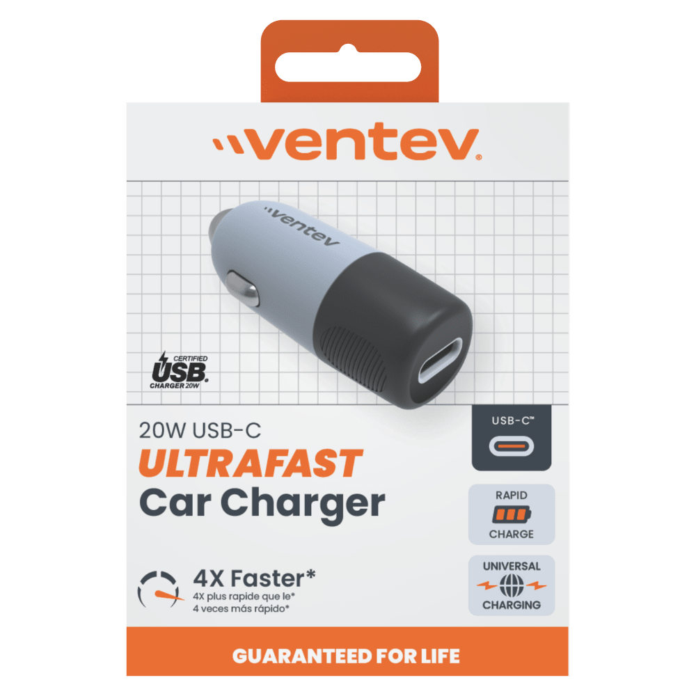 Wholesale cell phone accessory Ventev - 20W USB-C PD Car Charger - Gray