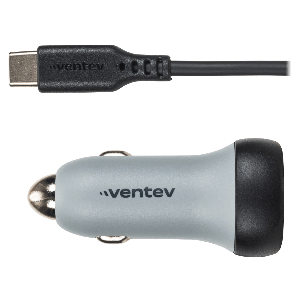 Wholesale cell phone accessory Ventev - 12W USB-A Car Charger with attached 15W USB-C Cord -