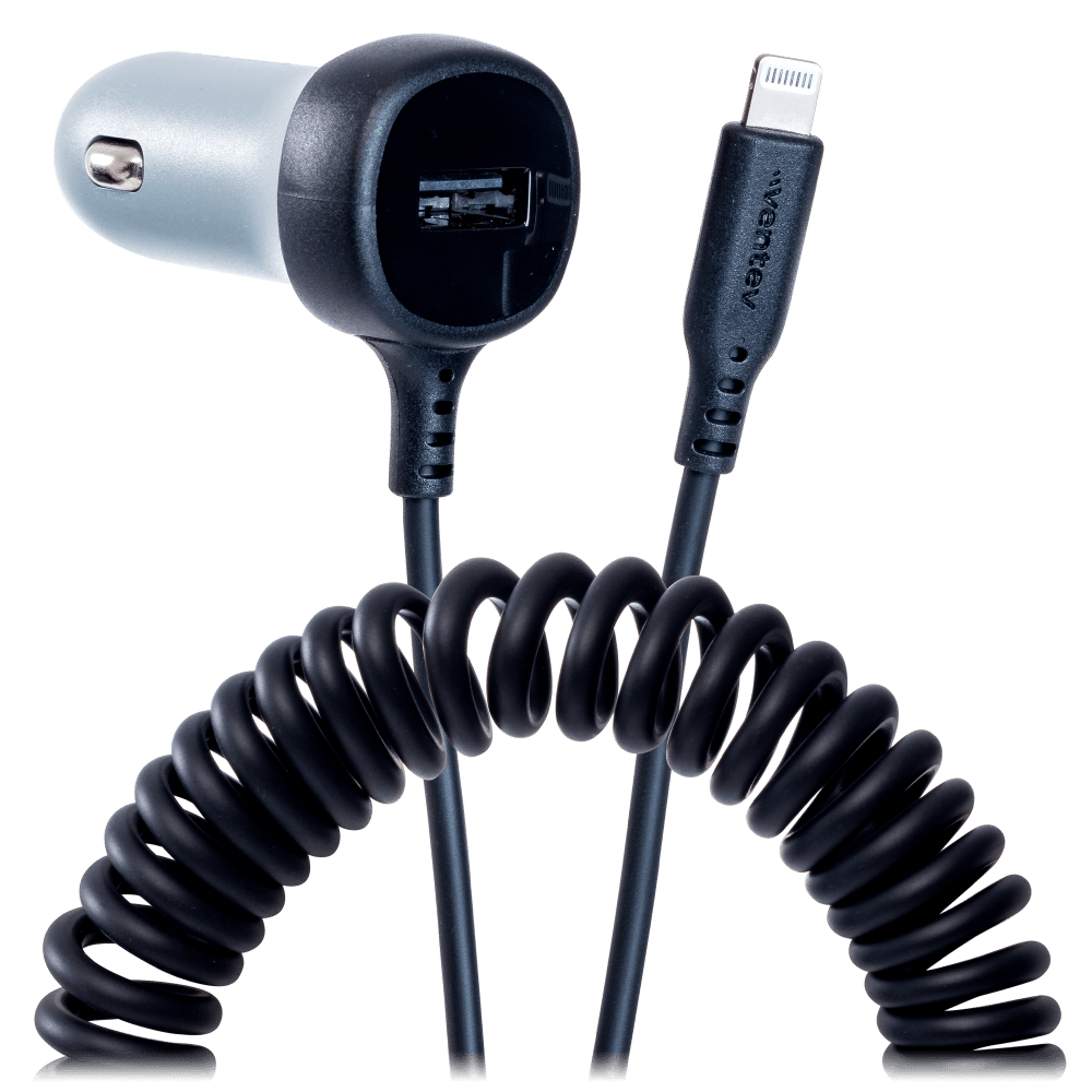 Wholesale cell phone accessory Ventev - 12W USB-A Car Charger with attached 15W Apple Lightning