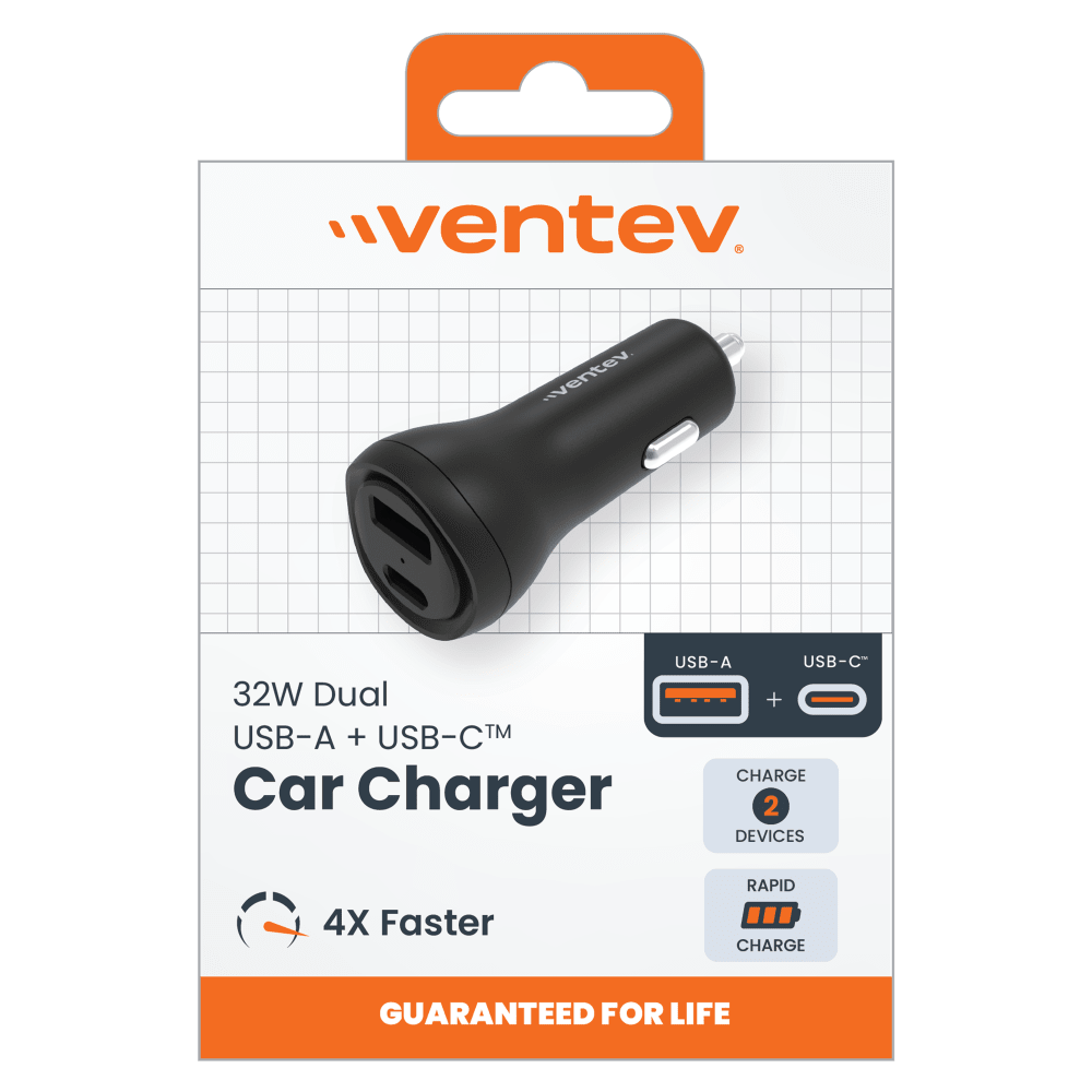 Wholesale cell phone accessory Ventev - ULTRAFAST 32W Dual USB C and USB A Port Car Charger