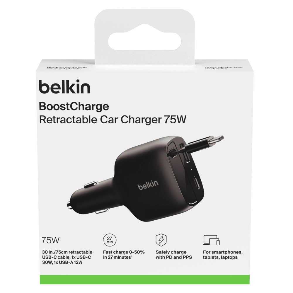 Wholesale cell phone accessory Belkin - BoostCharge Retractable Car Charger 75W - Black