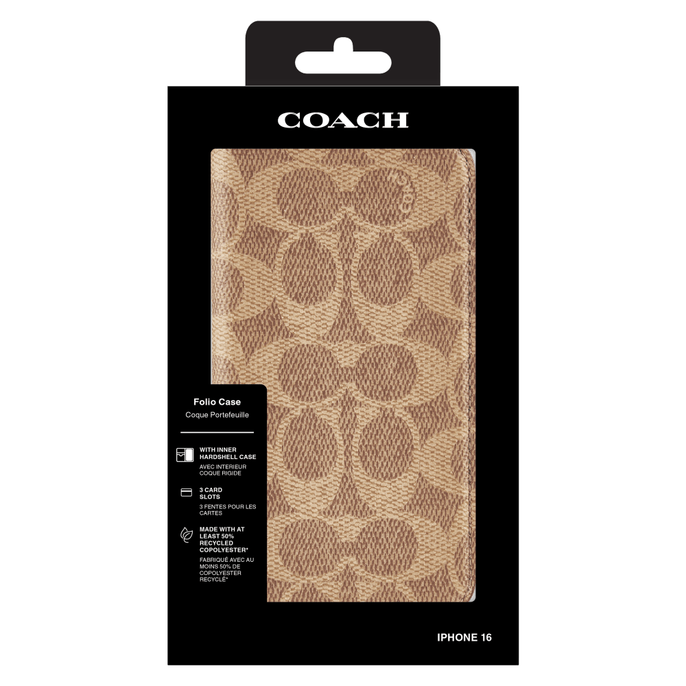 Wholesale cell phone accessory Coach - Folio Case for Apple iPhone 16 - Signature Tan