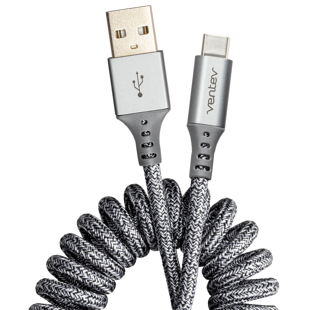 Wholesale cell phone accessory Ventev - chargesync helix coiled USB A to USB C Cable - Heather