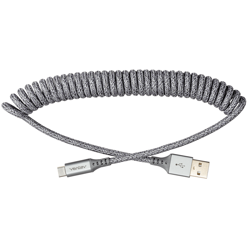 Wholesale cell phone accessory Ventev - Chargesync Helix Coiled USB A to USB C Cable - Heather