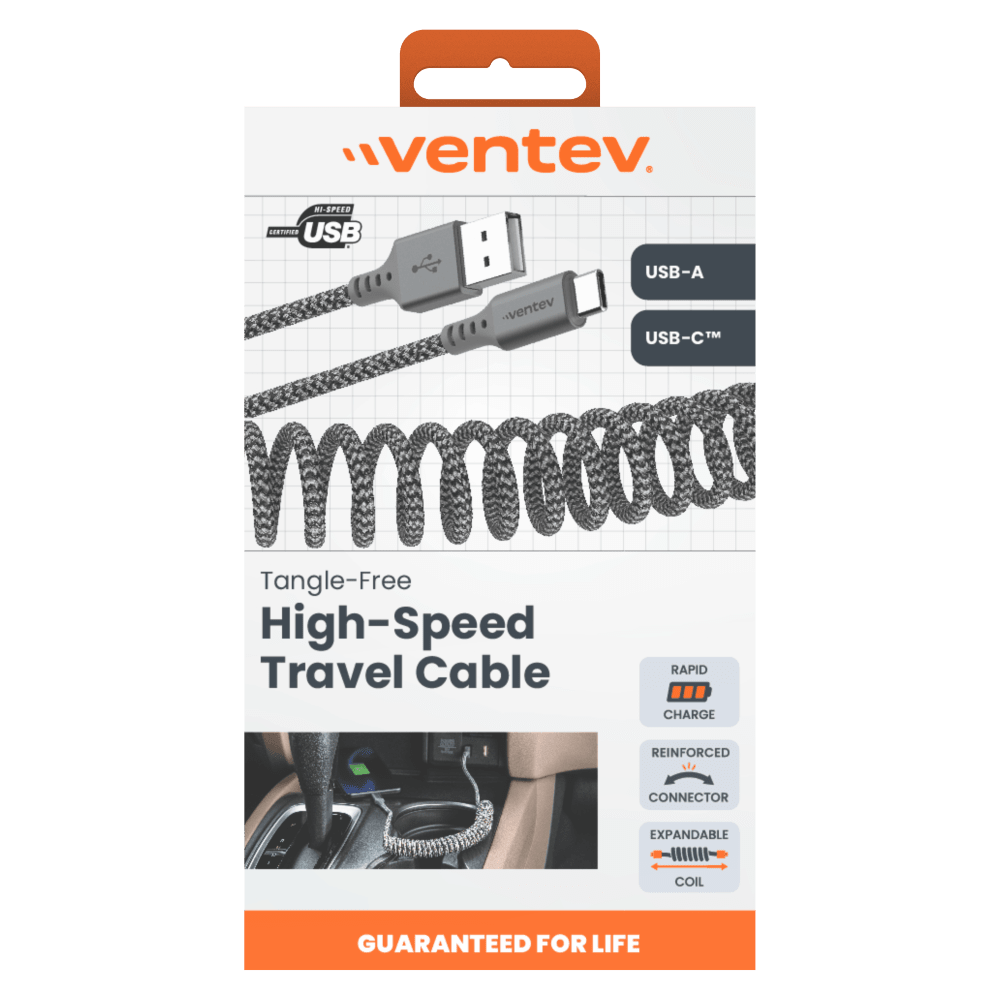 Wholesale cell phone accessory Ventev - Chargesync Helix Coiled USB A to USB C Cable - Heather