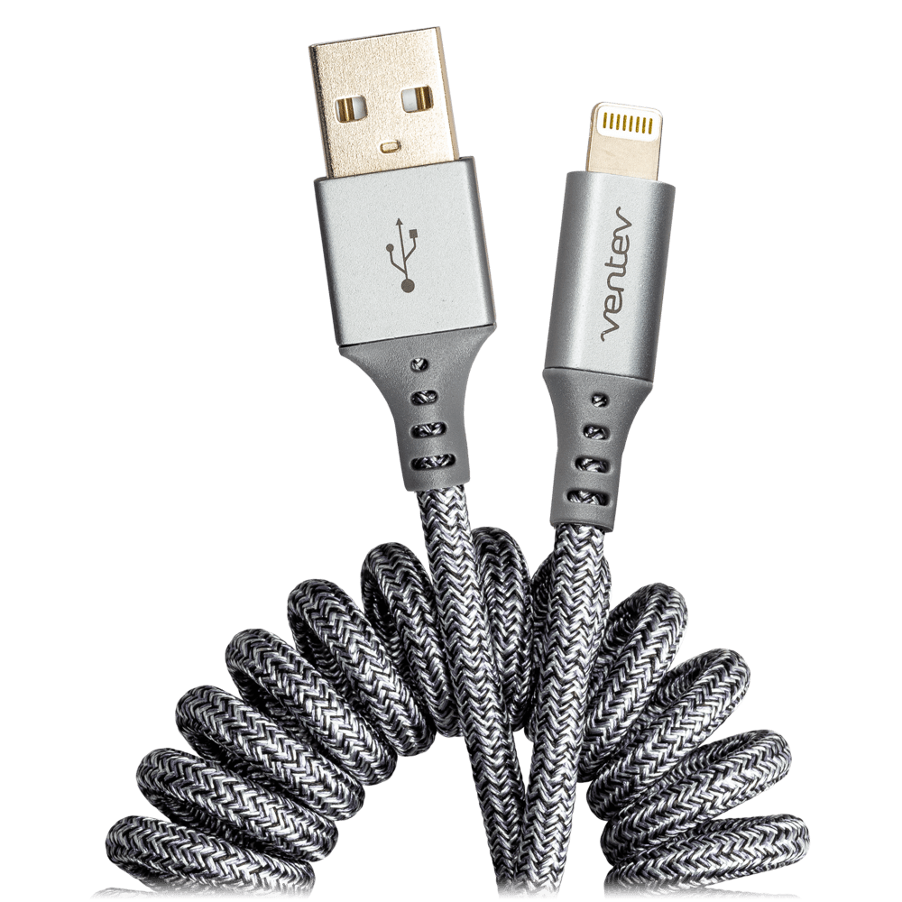 Wholesale cell phone accessory Ventev - chargesync helix coiled USB A to Apple Lightning Cable
