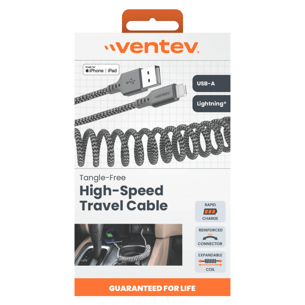 Wholesale cell phone accessory Ventev - Chargesync Helix Coiled USB A to Apple Lightning Cable