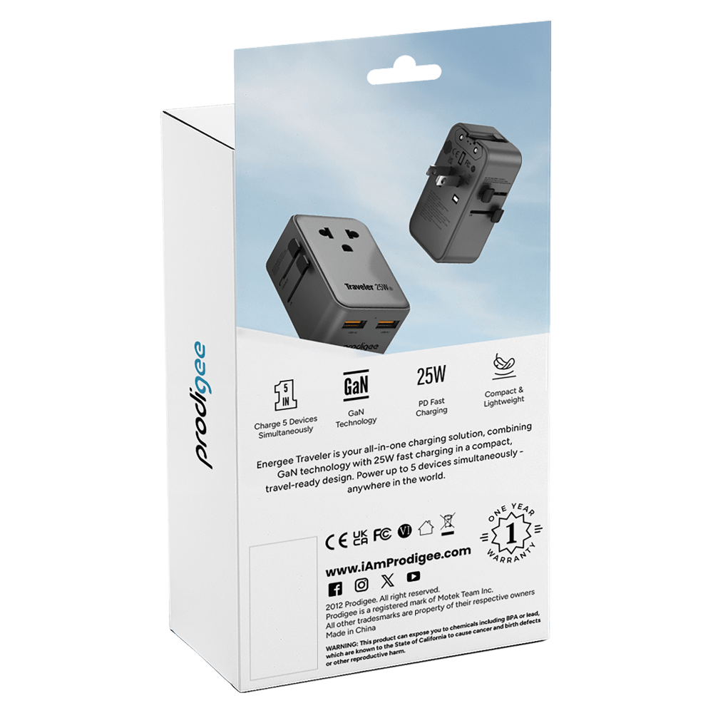 Wholesale cell phone accessory prodigee - Energee Traveler Charger 25W - Gunmetal
