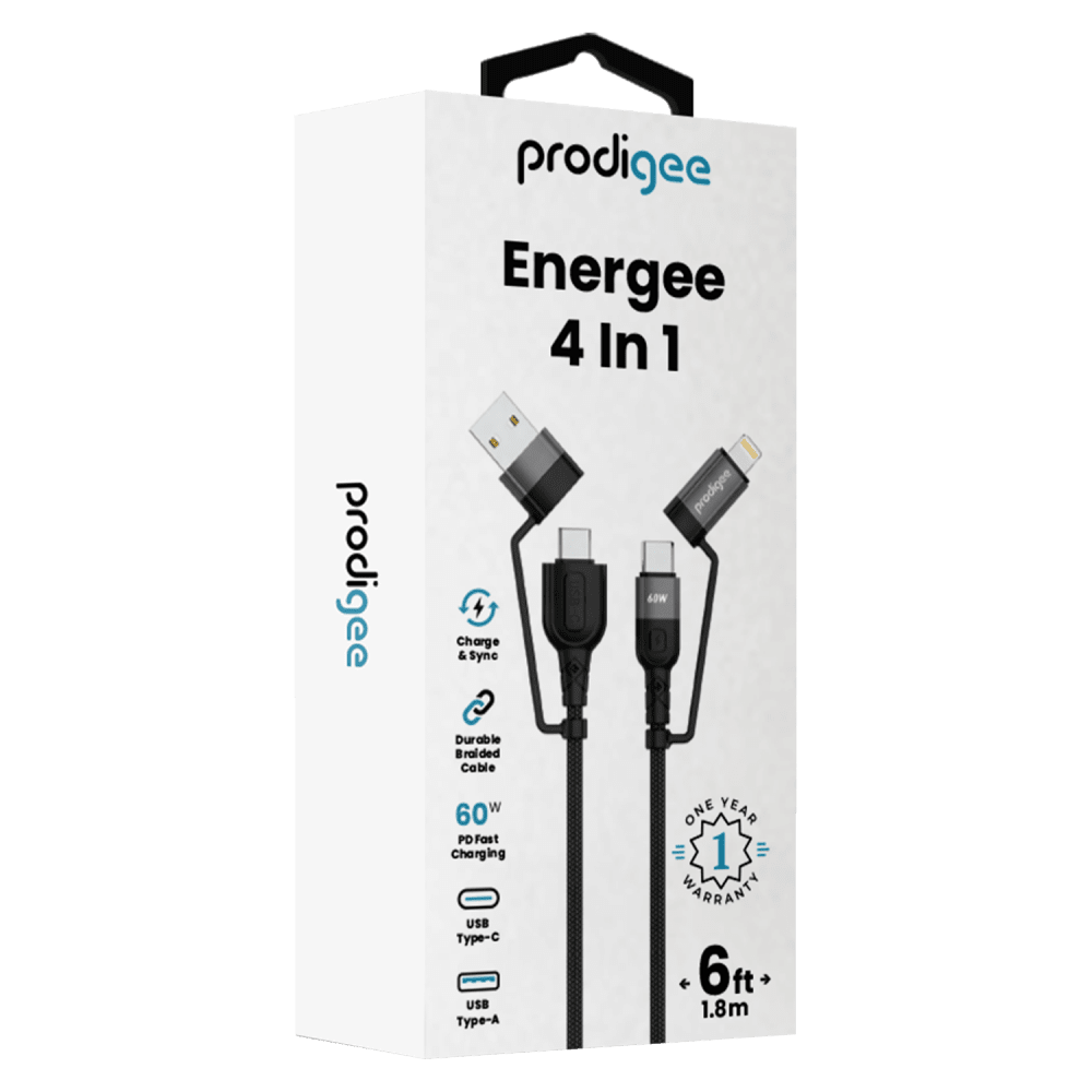 Wholesale cell phone accessory prodigee - Energee 4 in 1 Charging Cable 6ft - Black