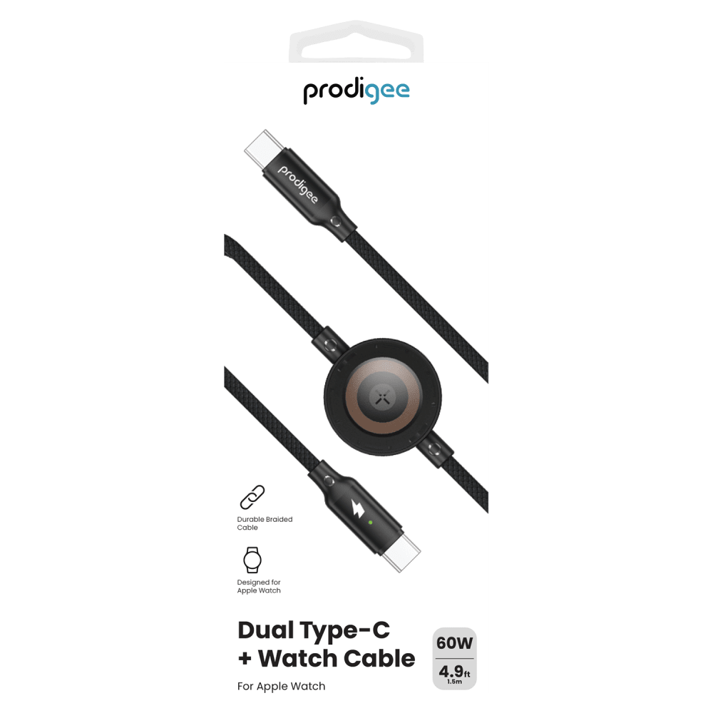 Wholesale cell phone accessory prodigee - Energee Dual Cable Type C for Apple Watches - Black