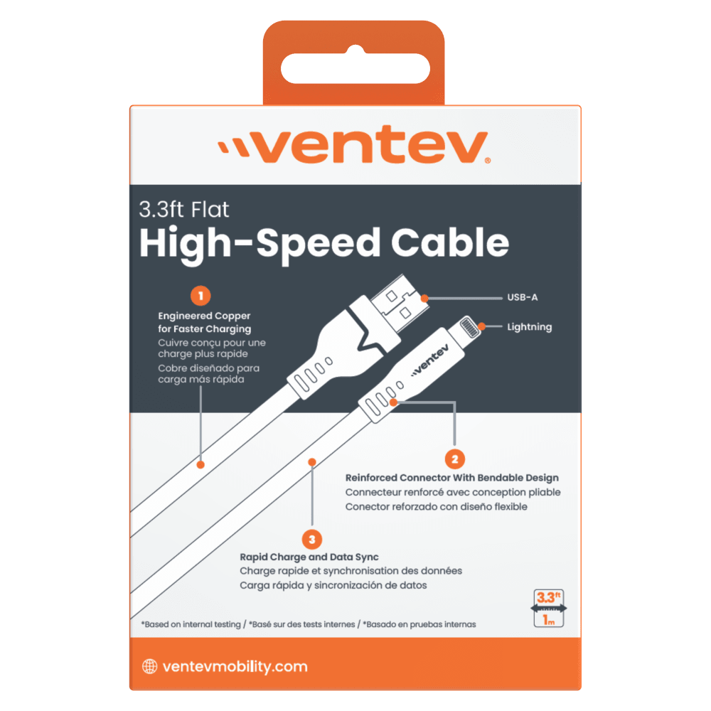 Wholesale cell phone accessory Ventev - Flat USB A to Apple Lightning High Speed Tangle-Free