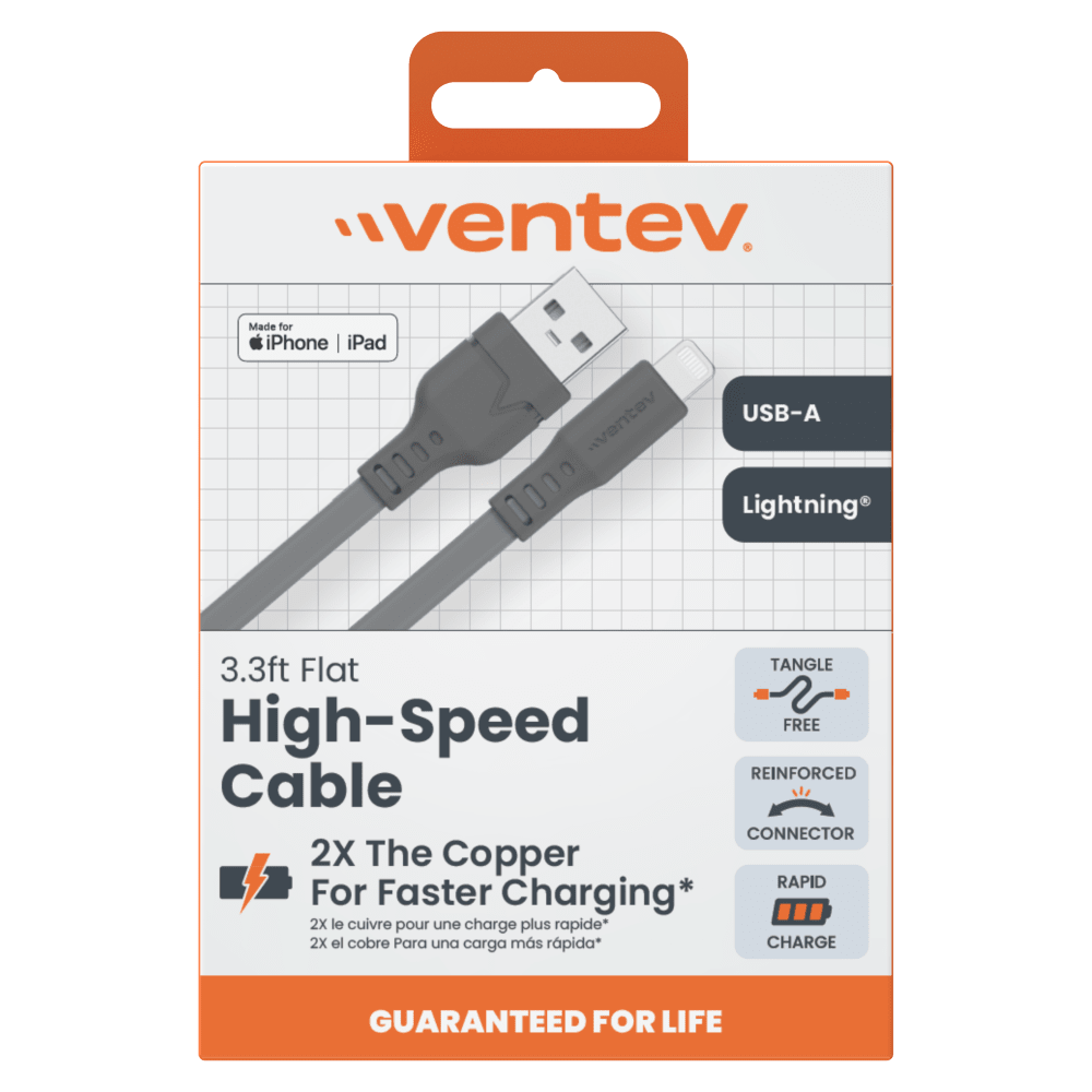 Wholesale cell phone accessory Ventev - Flat USB A to Apple Lightning High Speed Tangle-Free