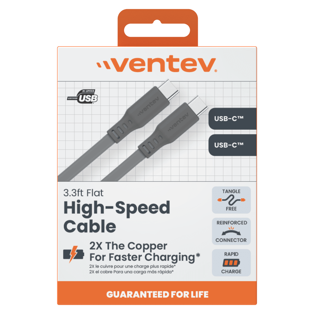 Wholesale cell phone accessory Ventev - Flat USB C to USB C High Speed Tangle-Free Cable 3.