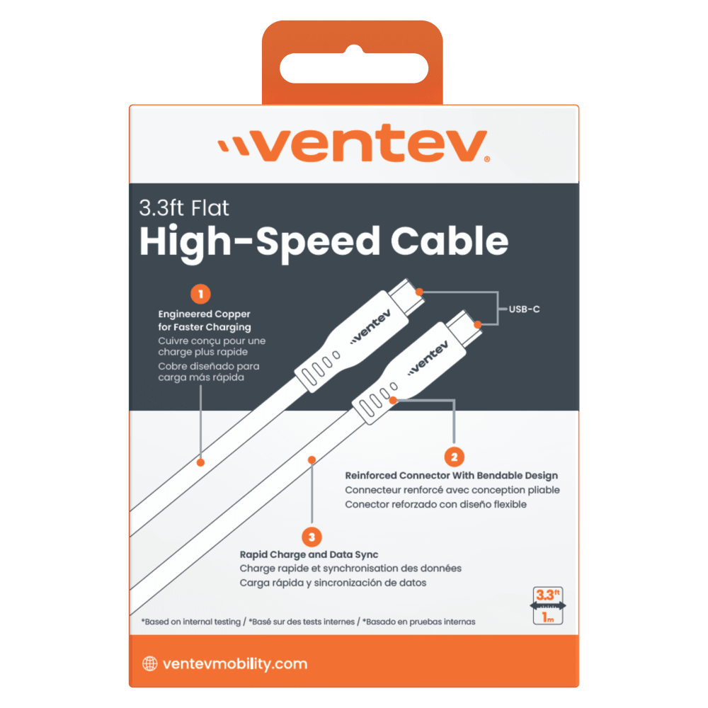 Wholesale cell phone accessory Ventev - Flat USB C to USB C High Speed Tangle-Free Cable 3.