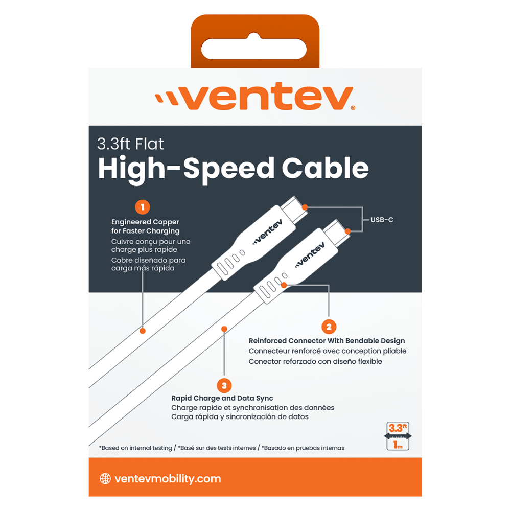 Wholesale cell phone accessory Ventev - Chargesync Flat USB C to USB C 3.3ft - White