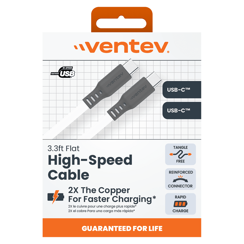 Wholesale cell phone accessory Ventev - Chargesync Flat USB C to USB C 3.3ft - White