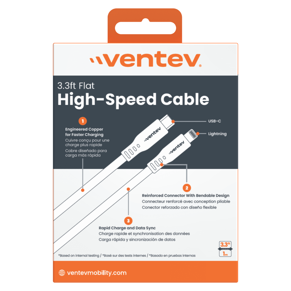 Wholesale cell phone accessory Ventev - Chargesync Flat USB-C to Apple Lightning 3.3ft - White