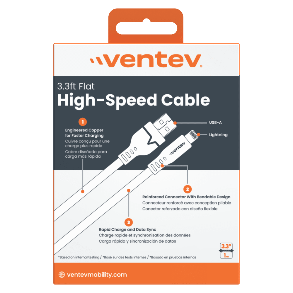 Wholesale cell phone accessory Ventev - Chargesync Flat USB-A to Apple Lightning 3.3ft - White