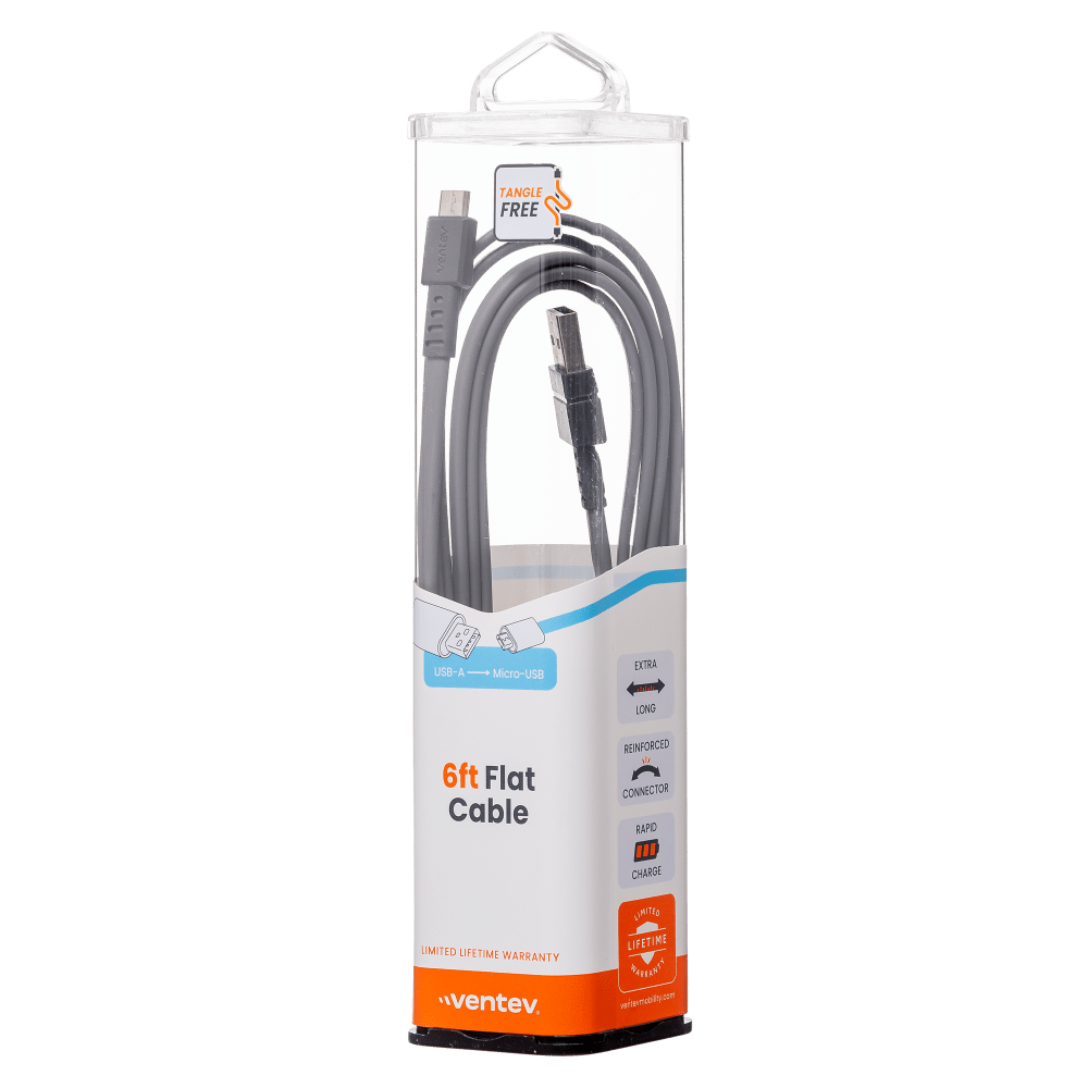 Wholesale cell phone accessory Ventev - Chargesync Flat USB A to Micro Cable 6ft - Gray