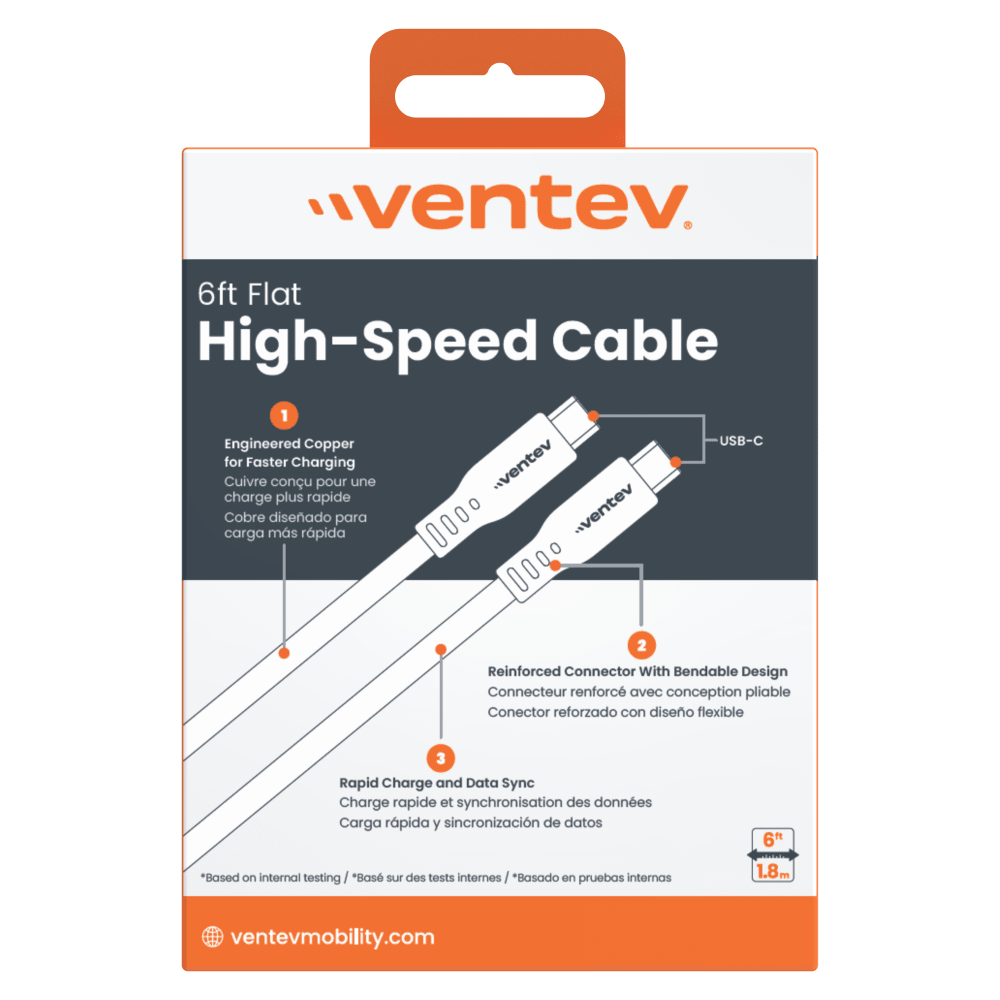 Wholesale cell phone accessory Ventev - Flat USB C to USB C High Speed Tangle-Free Cable 6ft