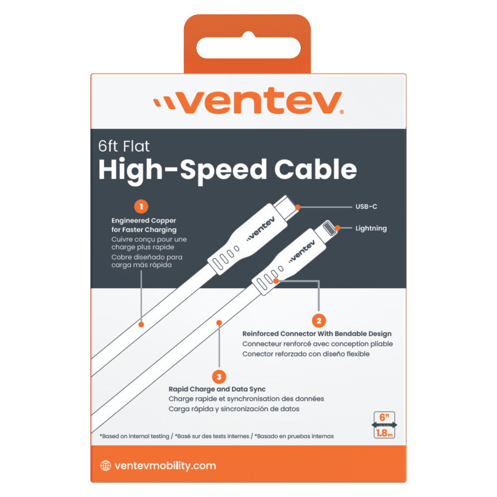 Wholesale cell phone accessory Ventev - Flat USB C to Apple Lightning High Speed Tangle-Free