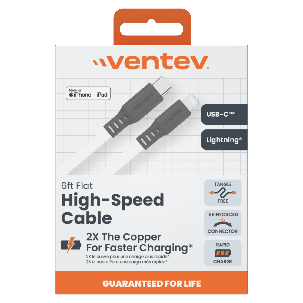 Wholesale cell phone accessory Ventev - Flat USB C to Apple Lightning High Speed Tangle-Free