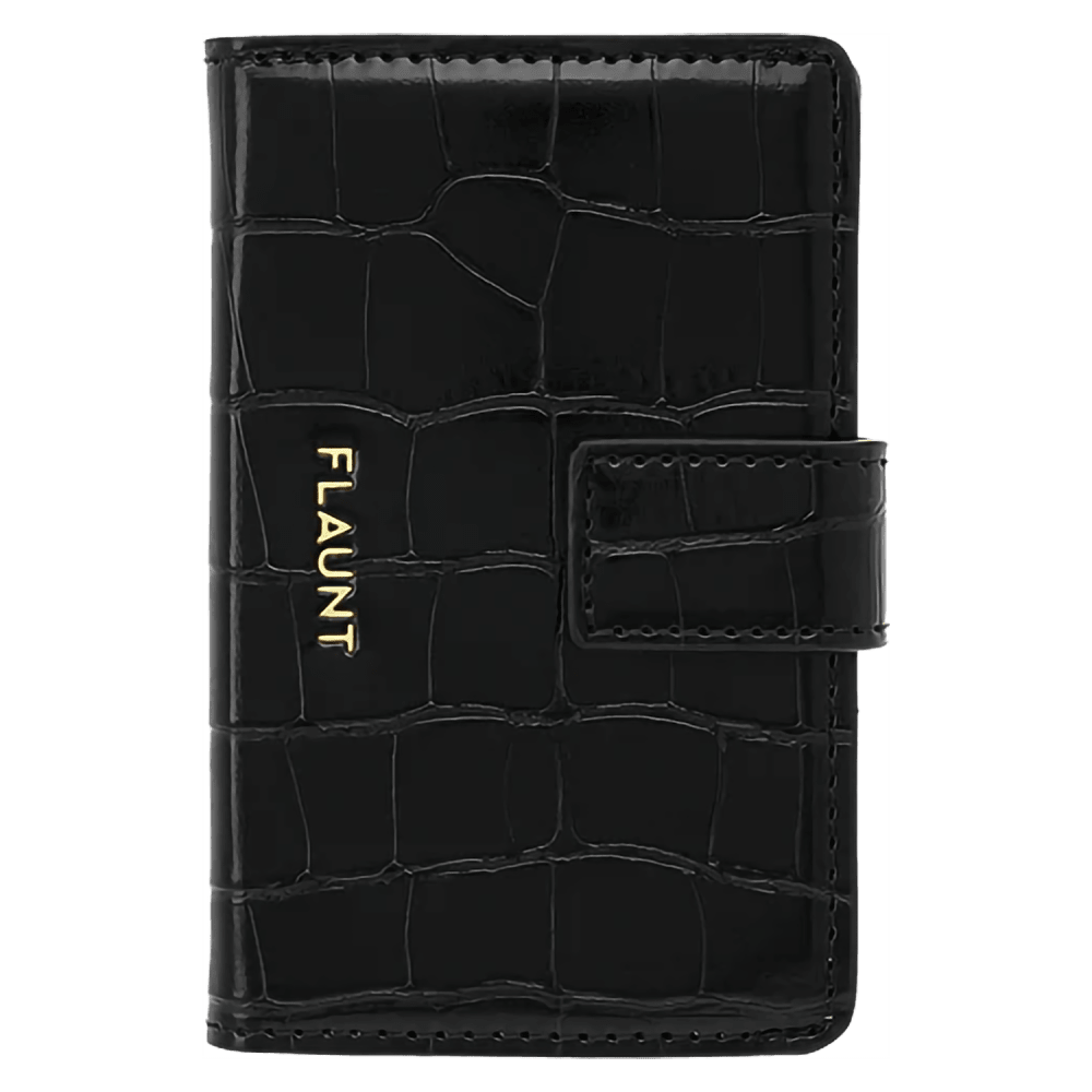 Wholesale cell phone accessory Flaunt - Magnetic Faux Leather MagSafe Wallet - Black Crocodile