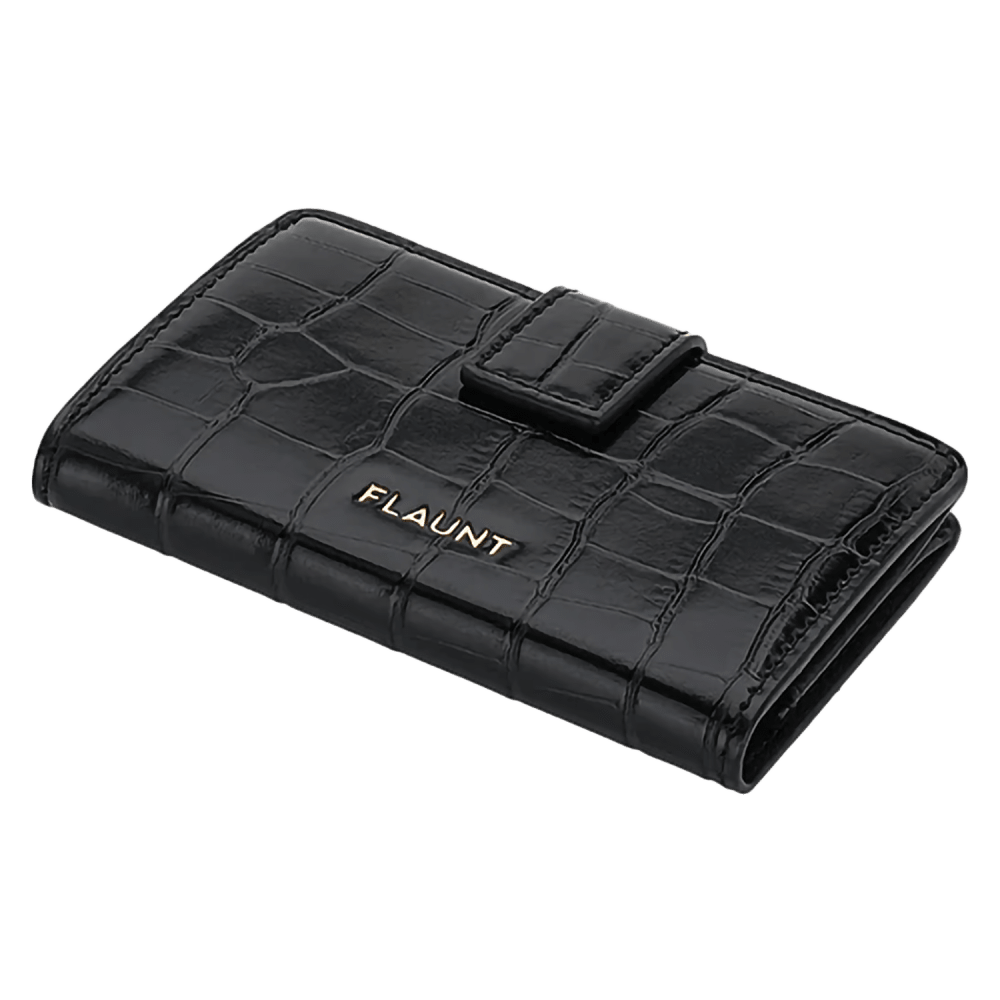 Wholesale cell phone accessory Flaunt - Magnetic Faux Leather MagSafe Wallet - Black Crocodile