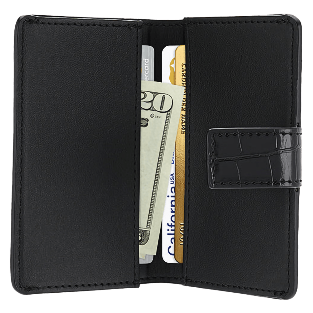 Wholesale cell phone accessory Flaunt - Magnetic Faux Leather MagSafe Wallet - Black Crocodile