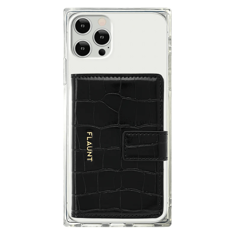 Wholesale cell phone accessory Flaunt - Magnetic Faux Leather MagSafe Wallet - Black Crocodile