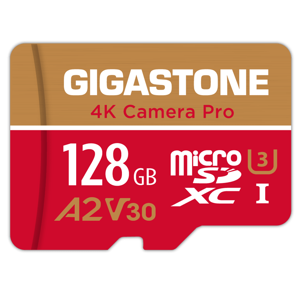 Wholesale cell phone accessory Gigastone - MicroSD A2 V30 Memory Card 128GB - Red and Gold