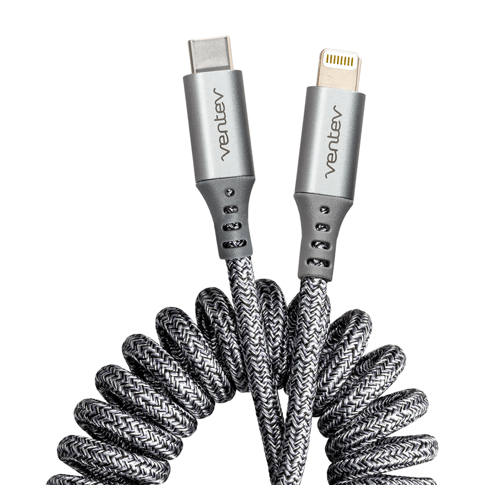 Wholesale cell phone accessory Ventev - Chargesync Helix Coiled USB C to Apple Lightning Cable