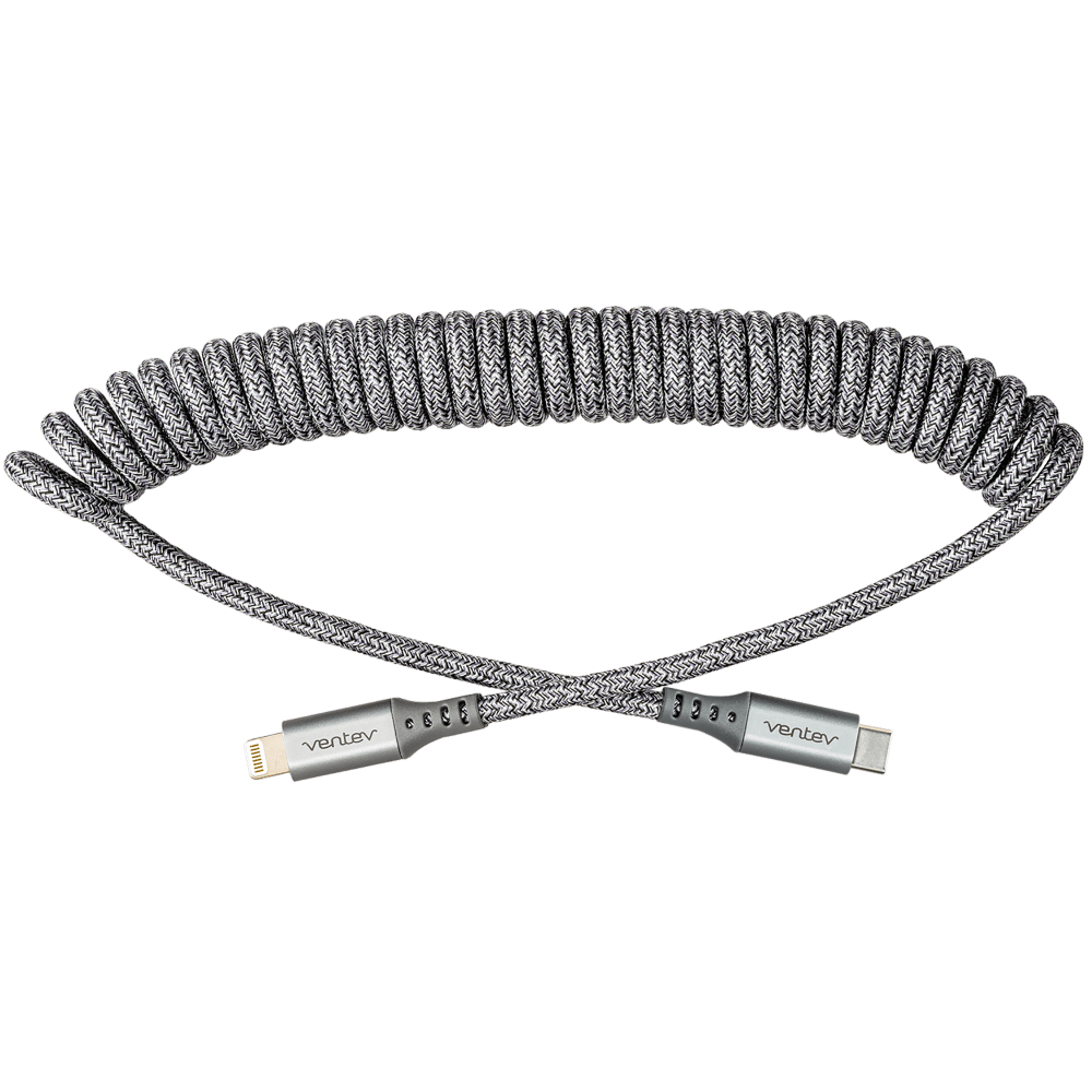 Wholesale cell phone accessory Ventev - Chargesync Helix Coiled USB C to Apple Lightning Cable